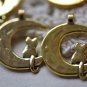 Shiny Gold Crescent Moon Cat Earring Pendant  Set of 20  A7942