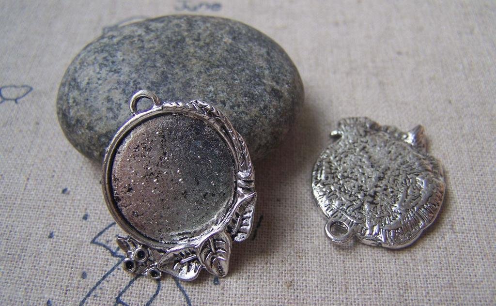 10 pcs Antique Silver Leaf Cameo Base Settings With 20mm Bezel A4958