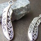 10 pcs of Antique Silver Filigree Feather Charms 10x38mm A4193