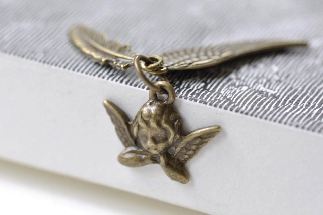 Antique Bronze Angel Feather Wing Kit Charms Set of 10 A8022
