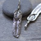 Antique Silve Long Feather Pendants Charms Set of 10 A7670