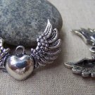 Antique Silver Heart Wing Charms Flying Angel Pendants Set of 6 A906