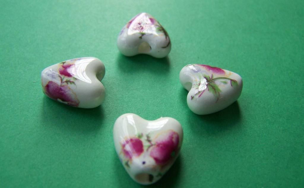 10 pcs Hand Painted Heart Shaped Rondelle Ceramic Beads 15mm A1884