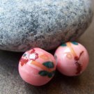 10 pcs Red Flower Green Leaf Pink Ceramic Beads 10mm A1891
