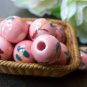 10 pcs Red Flower Green Leaf Pink Ceramic Beads 10mm A1891