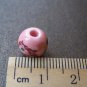 10 pcs Red Flower Green Leaf Pink Ceramic Beads 10mm A1891
