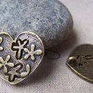 10 pcs Antique Bronze Back Loop Flower Heart Charms A1519