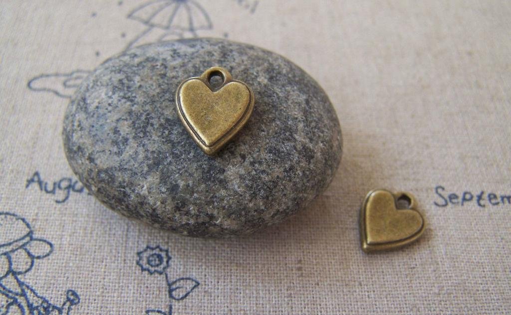 10 pcs Antique Bronze Flat Heart Charms 11x14mm A5246