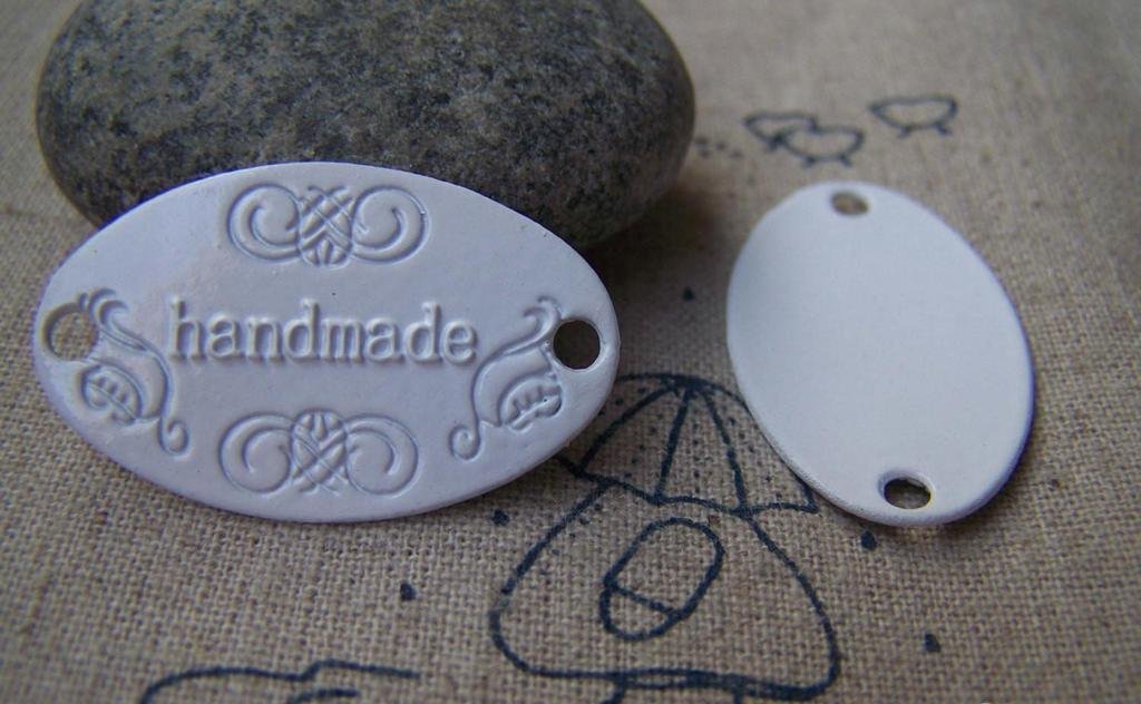 10 pcs White Spray Paint Oval Handmade Connector Charms  A999