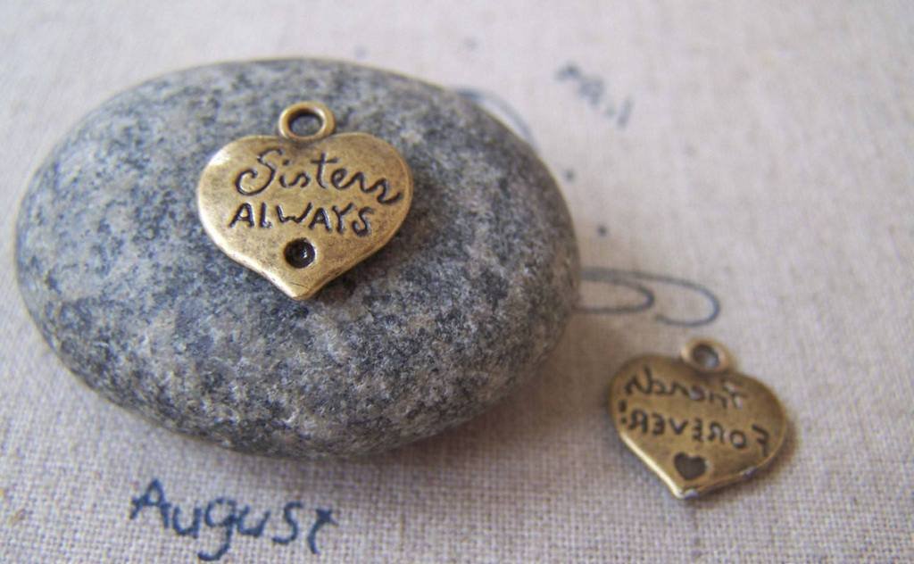 20 pcs Antique Bronze Sisters Always Heart Charms 14x16mm A3944