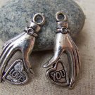 10 pcs Antique Silver Love You Heart Hand Charms Pendants A1174
