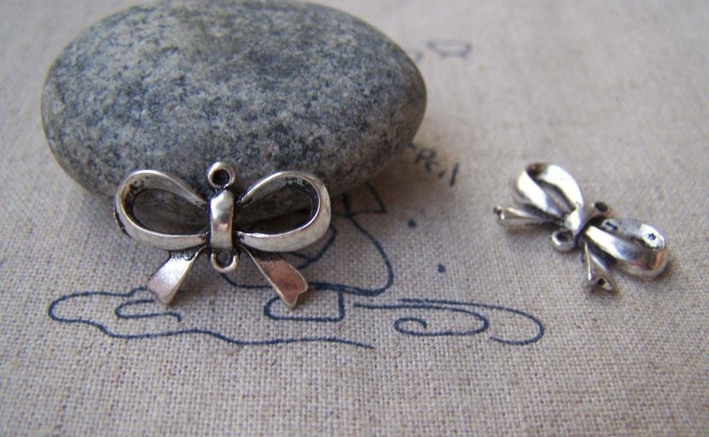 Bow Tie Knot Connector Antique Silver Bowtie Charms Set of 10 A787