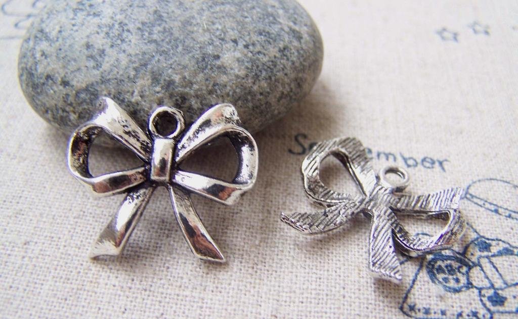 Silver Bow Tie Charms Bowite Knot 19x22mm Set of 20 pcs A2900