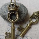 10 pcs Antique Bronze Crown Key Pendants Charms 15x54mm A6809