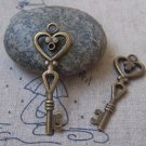 20 pcs Antique Bronze Heart Key Charms 14x40mm A4952