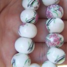10 pcs of Hand Painted Flower Ceramic Rondelle Beads 9x12mm A1882