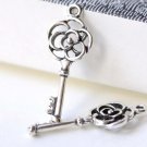 Antique Silver Filigree Flower Key Charms 11x28mm Set of 10 A8149