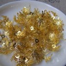 100 pcs of Gold ToneThree Leaf Filigree Bead Caps 14mm A2054