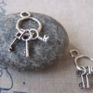 Three Vintage Keys Keychain Antique Silver Charms  Set of 10 A1240