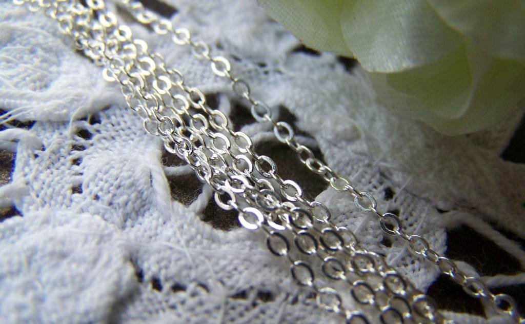 16ft (5m) White Gold Tone Brass Flat Oval Cable Chain 2mm A2004