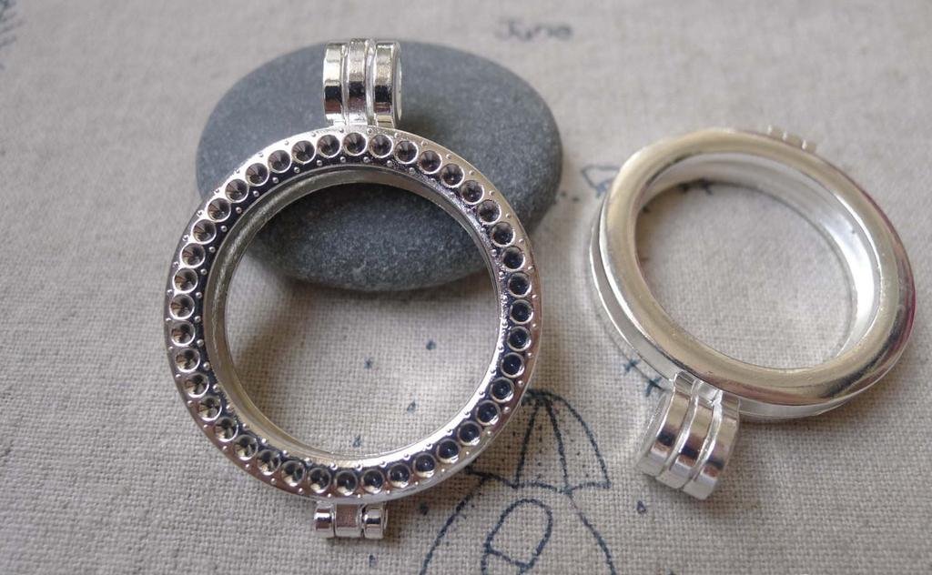 2 pcs Silver Pendant Tray Settings Match 30mm Cabochon A7208