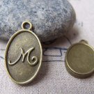 20 pcs of Antique Bronze English Letter M Oval Charms 11x16.5mm A2797