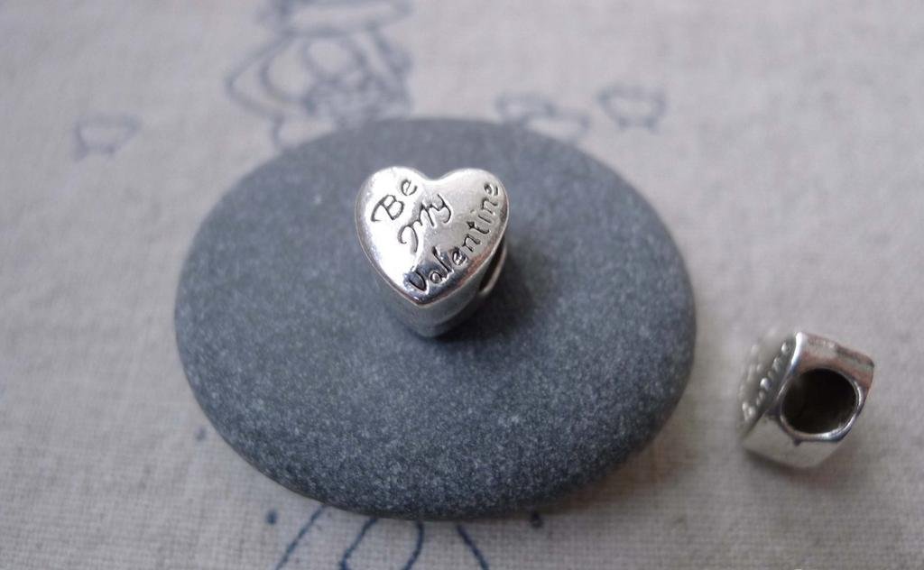 20 pcs Antique Silver  Heart Beads 10x11mm Double Sided  A7569