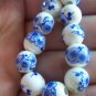 20 pcs Chinese Blue Peony Flower Ceramic Round Beads 10mm A1862