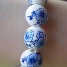 20 pcs Chinese Blue Peony Flower Ceramic Round Beads 12mm A1876