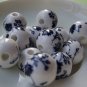 20 pcs Chinese Navy Blue Flower Ceramic Round Beads 12mm A2867