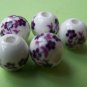 20 pcs Chinese Purple Flower Ceramic Round Beads 10mm A1886
