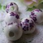20 pcs Chinese Purple Flower Ceramic Round Beads 10mm A1886