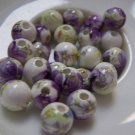 20 pcs Chinese Purple Flower Ceramic Round Beads 8mm A5150