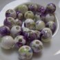20 pcs Chinese Purple Flower Ceramic Round Beads 8mm A5150