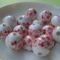 20 pcs Chinese Red Peony Flower Ceramic Round Beads 12mm A1890