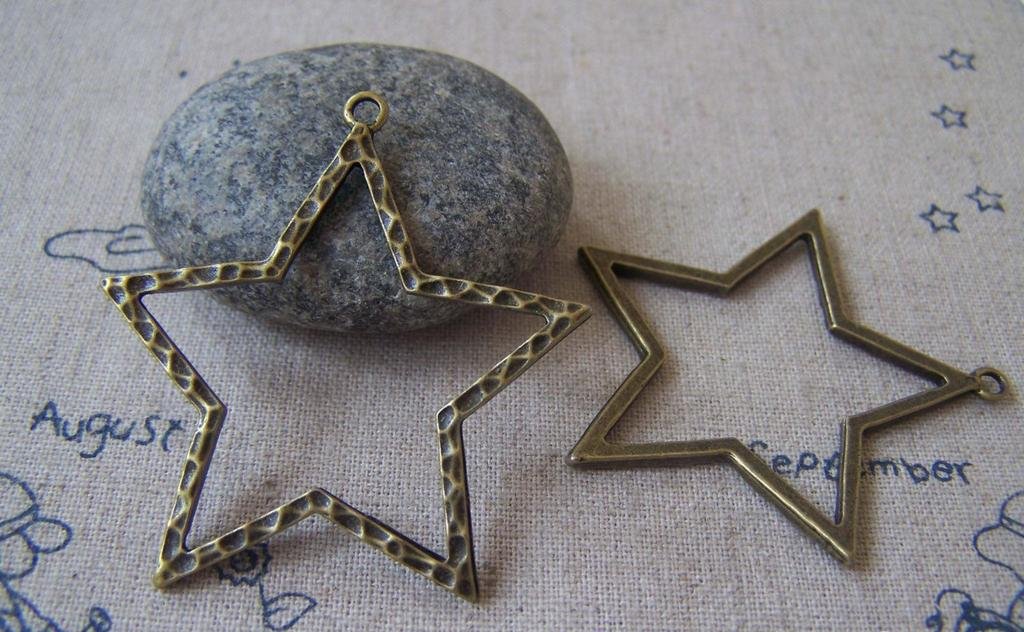 10 pcs Bronze Star Frame Charms  Textured Pendants 42mm  A4156