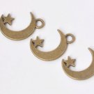 20 pcs Antique Bronze Crescent Moon Star Charms 11x17mm A7448