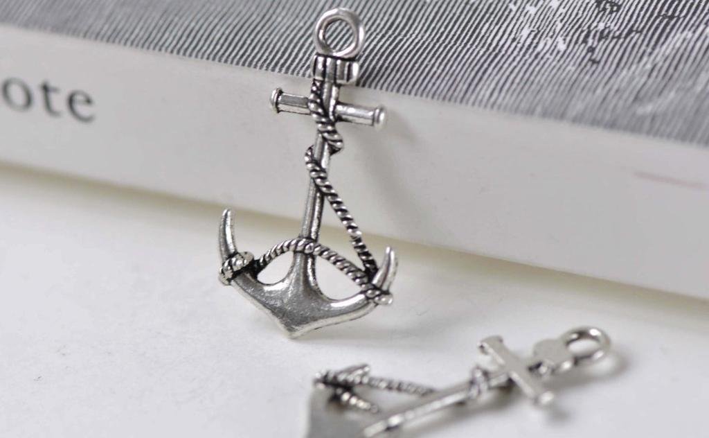 Antique Silver Anchor Charms 19x33mm Set of 10 pcs A7897