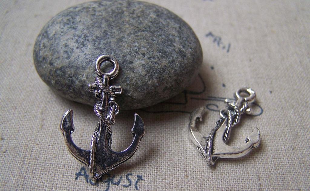 Antique Silver Coiled Anchor Charms Pendants 17x26mm Set of 10 A4768
