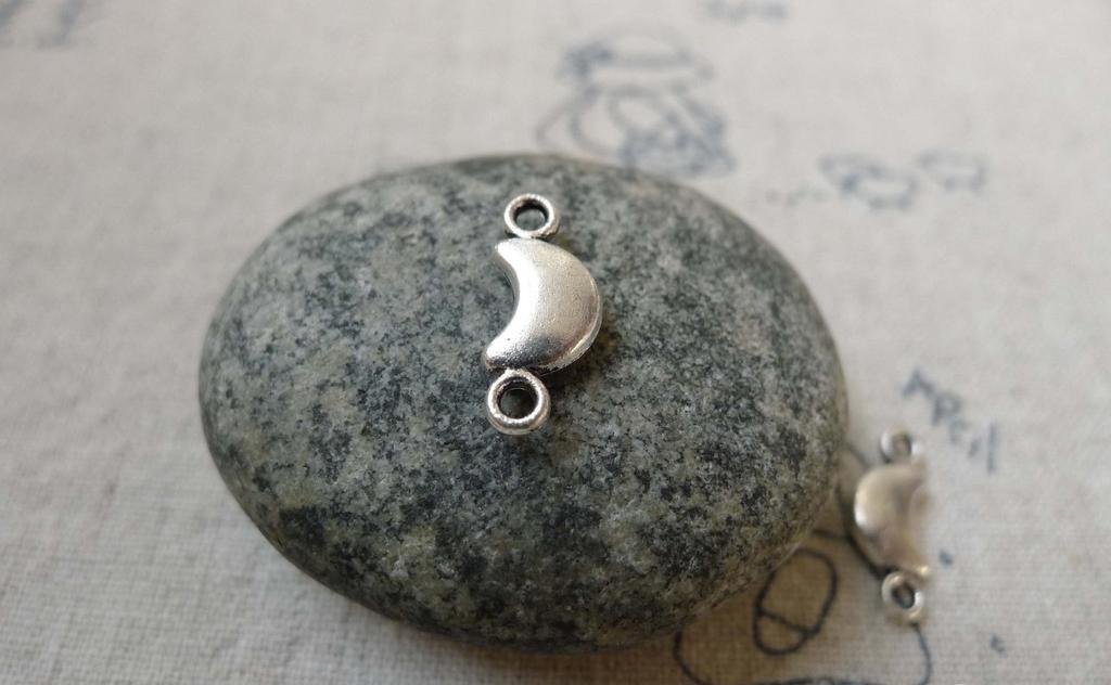 Antique Silver Crescent Moon Connector Charms Set of 50 A6458