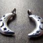 Antique Silver Crescent Moon Star Charms Double Sided Set of 20 A967