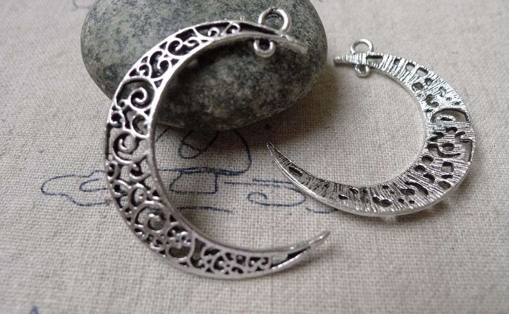 Crescent Moon Charms Antique Silver Swirly Connectors Set of 10 A6860