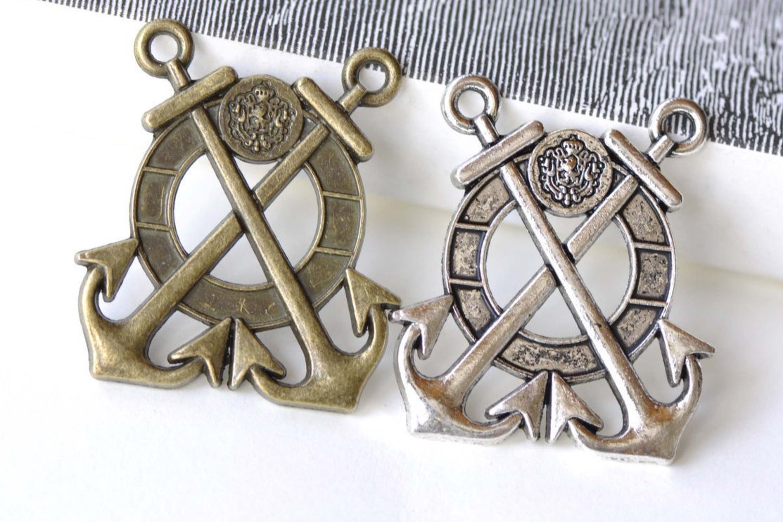 Double Anchor Life Ring Charm Pendants Antique Bronze/Silver Set of 5 Silver A8301