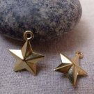 Raw Brass 3D Star Charms Pendants Double Sided 12mm Set of 50 A6232