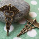 10 pcs Antique Bronze Medical Symbol Caduceus Staff Charms  A1458