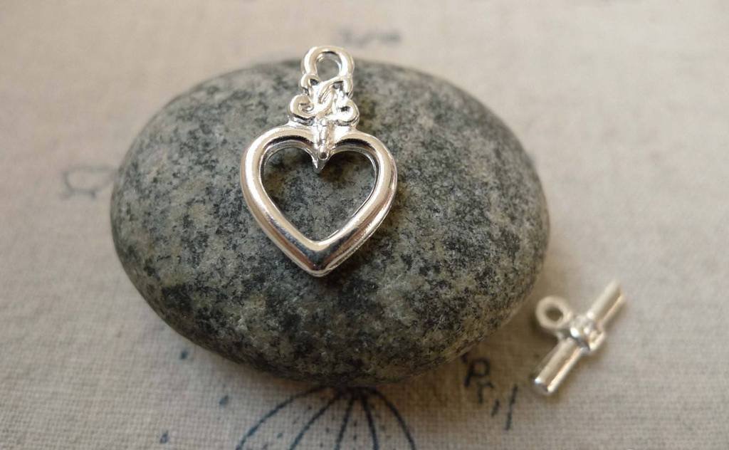 20 sets Silver Tone  Flower Heart Toggle Clasps A6264