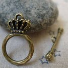 20 sets of Antique Bronze Filigree Crown Toggle Clasps A5914