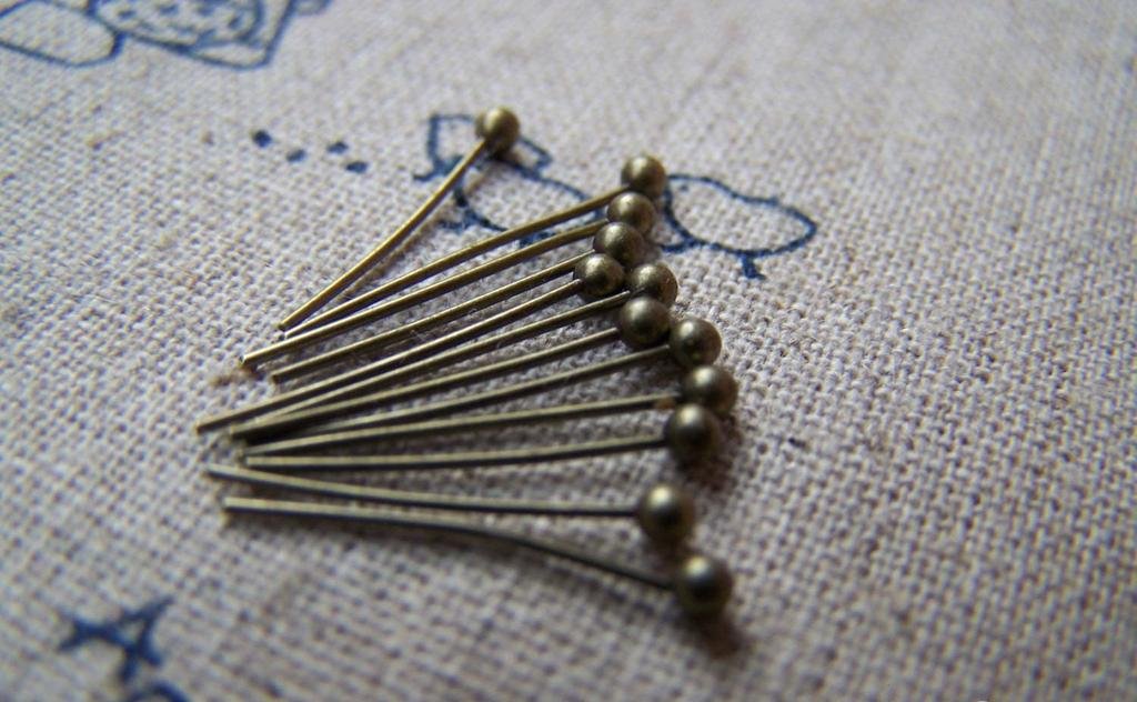 200 pcs Antique Brass Ball End Headpin - 25G - 14mm A3325