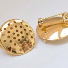 24K Gold Convex Back Pin Brooch Prong Perforated Sieve Bezel Blank Match 18mm Cabochon Set of 5 A869