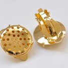 24K Gold Perforated Sieve Bezel Cup Ear Clips Findings Match 16mm Cabochon Set of 10 A5999